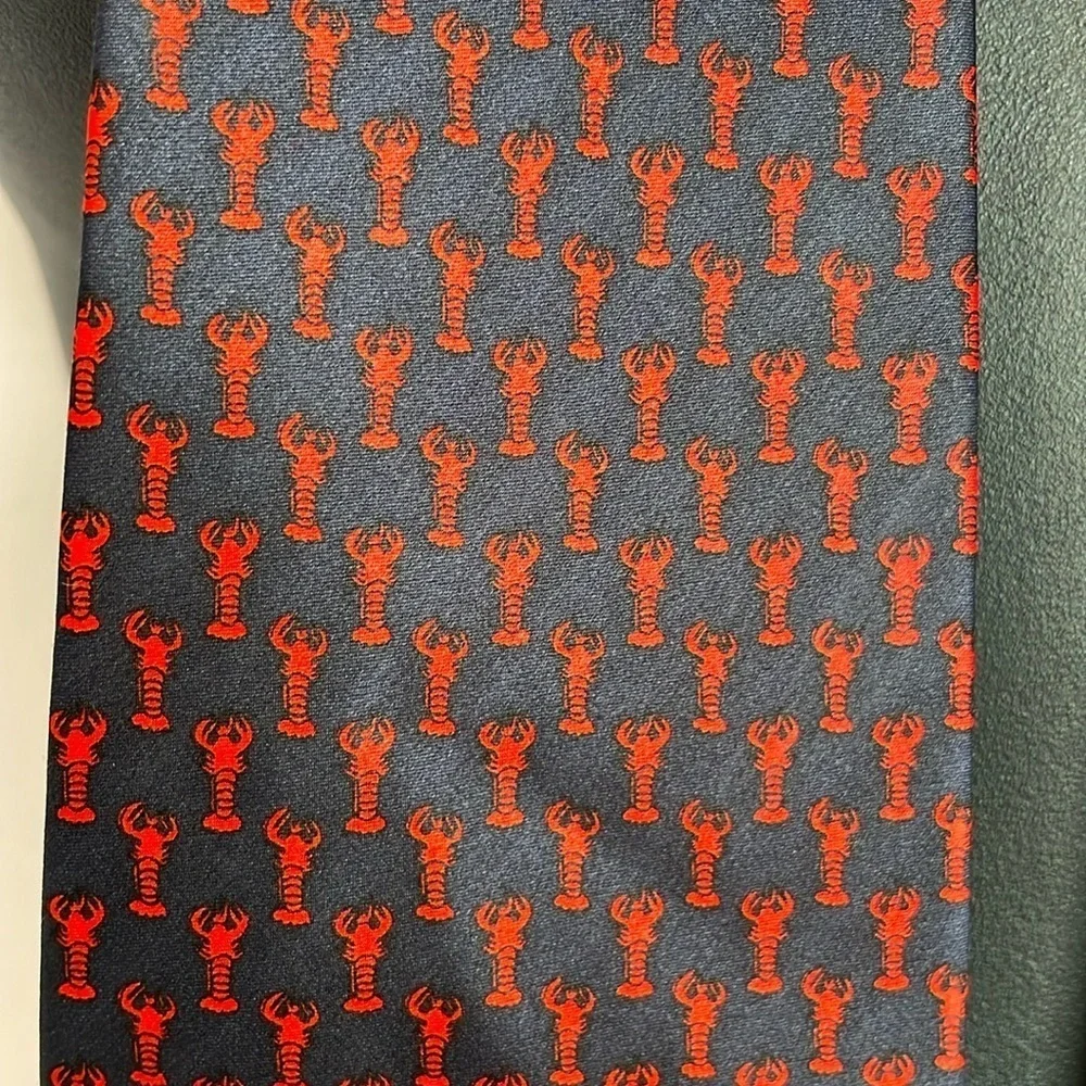 Museum Artifacts Navy With Red Lobsters Handmade Silk Necktie Tie